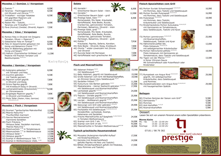 Speisekarte Prestige